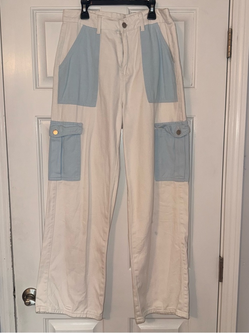 SHEIN White and Blue Pants